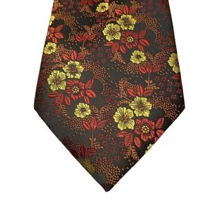 D&T Tie Mens One Size Brown Floral 100% Silk Handmade Jacquard Classic Necktie
